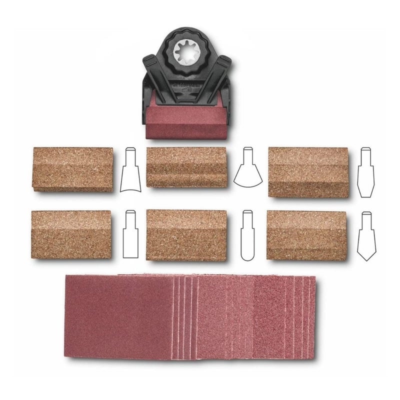 Fein Starlock Plus Profile Sanding Set - 22-Piece Kit with Holder, 6 Profile Inserts, and 15 Sanding Sheets (80, 120, 180 Grit) for Detailed Sanding of Grooves, Profiles, and Edges - 63810031010 - Image 1
